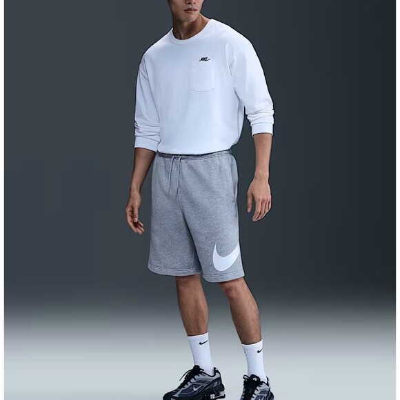 Nike Club Men’s Fleece Shorts Size L – Gray, Big Swoosh Logo - Picture 1 of 8